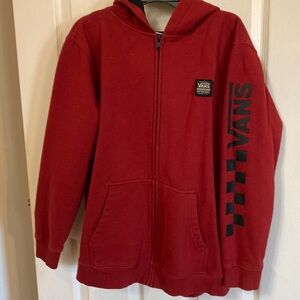 Vans hooded, zip up, maroon sweatshirt. Boys XL.